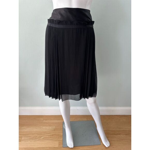 Massimo Dutti Black Pleated Silk Midi Skirt size 30" or 10 - Picture 1 of 10